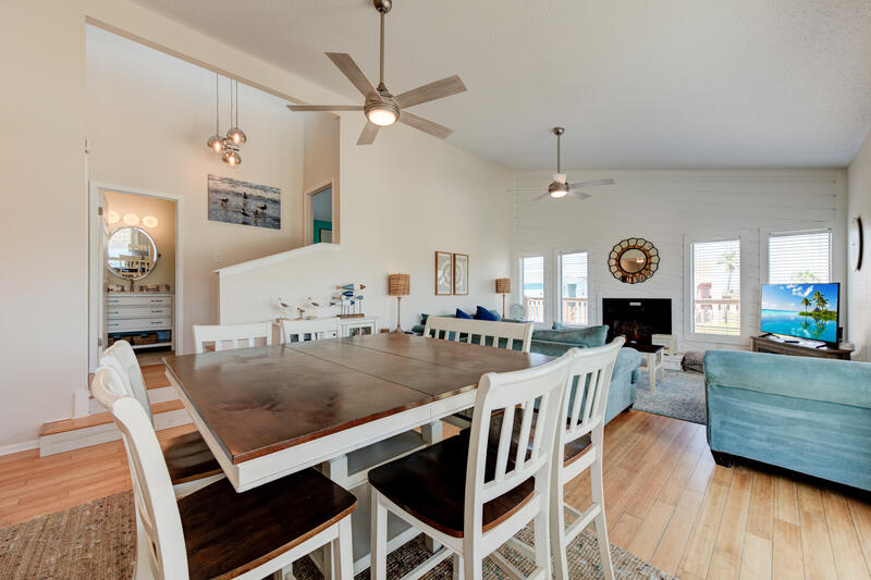 Dining table and living room on the main floor